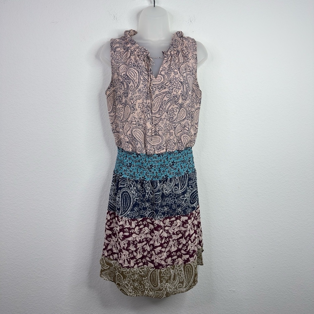 Cabi Dress Womens S Paisley Floral Smocked Tiered Career Whimsical Boho Vacation